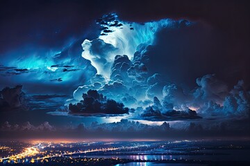 dramatic night sky with a large, imposing cloud formation. Generative AI