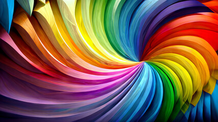 Abstract 3D render iridescent neon rainbow holographic twisted wave in motion. Vibrant colorful gradient design.