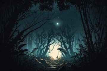Fototapeta premium dense forest with tall trees and a misty atmosphere. Generative AI