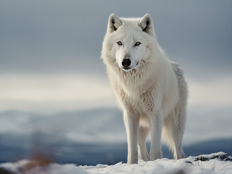 Arctic Wolf on a Snowy Ridge