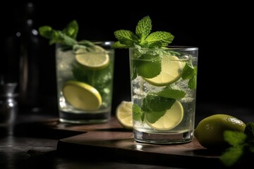 Summer healthy lemonade, cocktails of citrus infused water or mojitos. AI generated, human enhanced