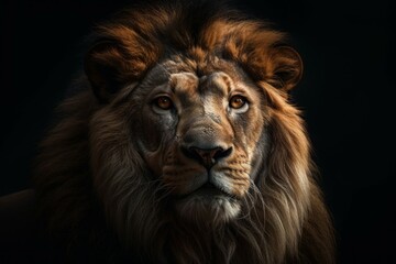 Obraz na płótnie Canvas Beautiful lion close-up. The king of beasts concept. AI generated, human enhanced