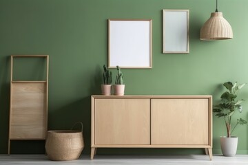 Mockup modern minimalist interior. Green tones. AI generated, human enhanced