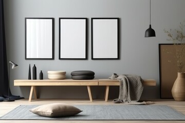 Obraz na płótnie Canvas Mockup modern minimalist interior. Light tones. AI generated, human enhanced