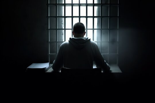Hacker in prison cell. Selective focus. AI generated, human enhanced
