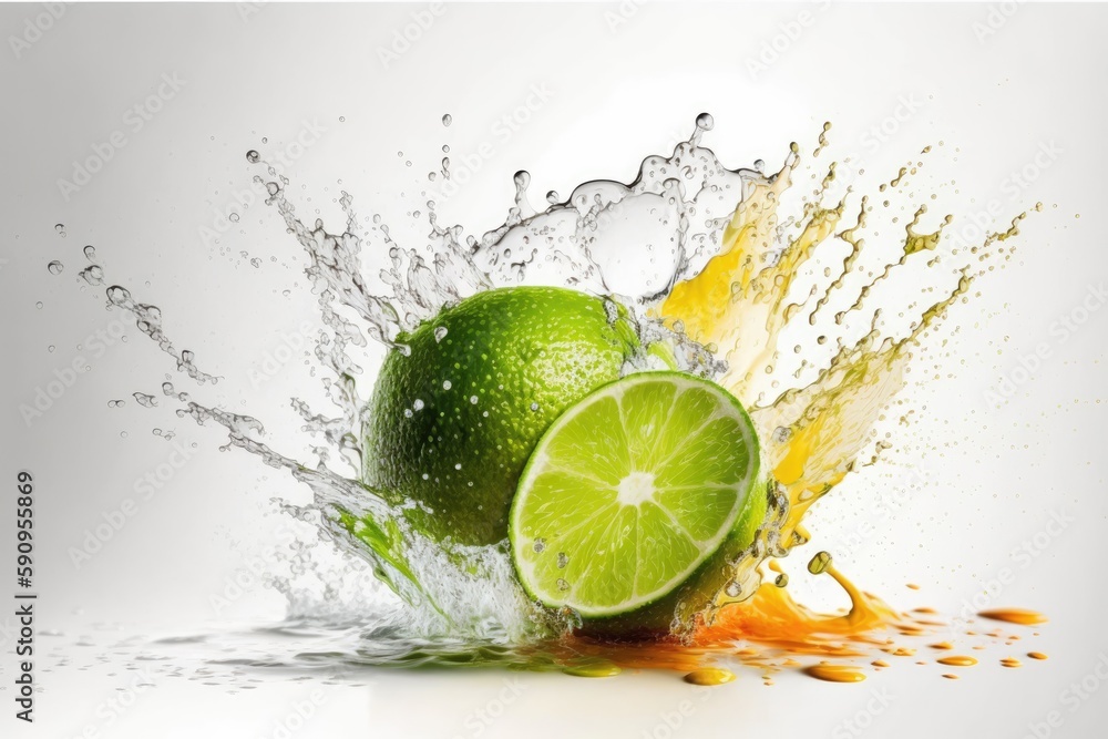 Poster lime with a splash of water on it. generative ai