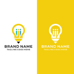 Smart education logo. pencil, lamp and people concept design icon template
