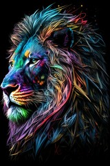 Colourful lion head on black background 