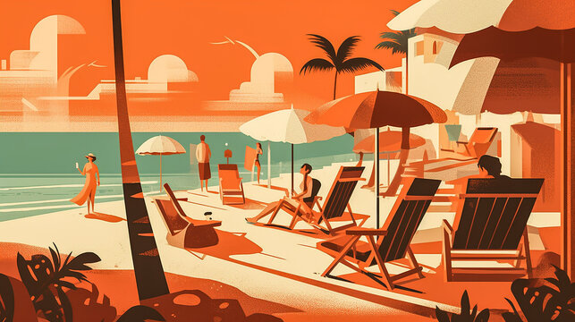 Retro 1970's inspired beach art work