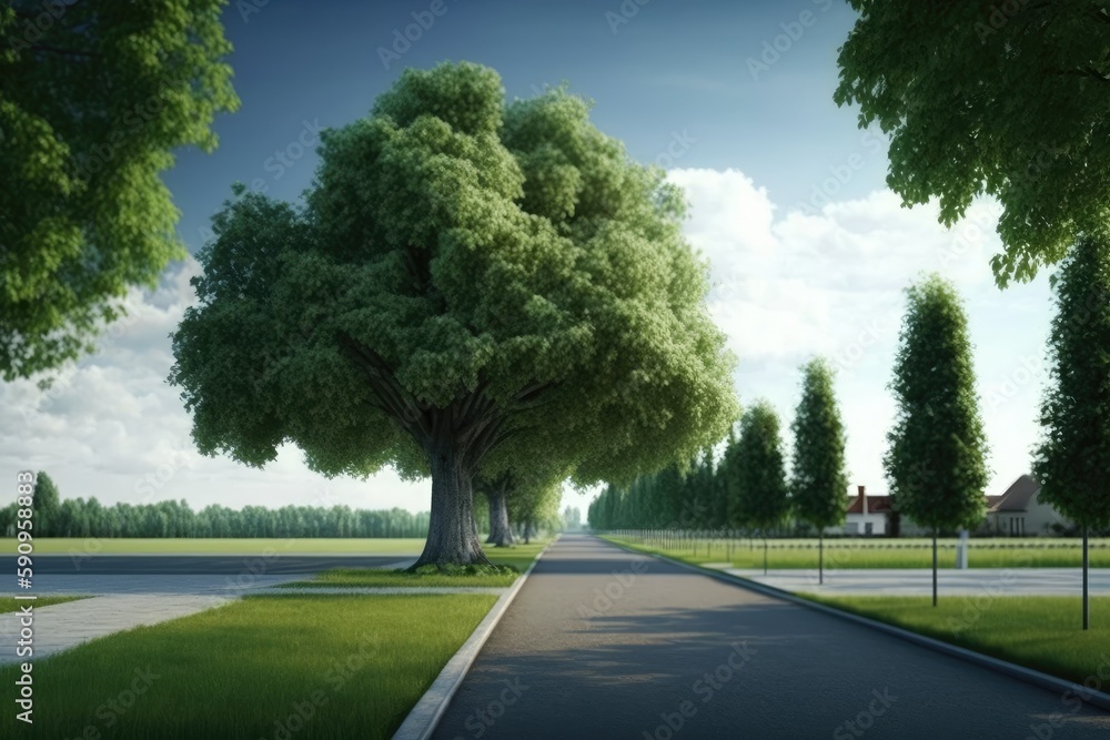 Aufkleber serene tree-lined pathway in a park. generative ai