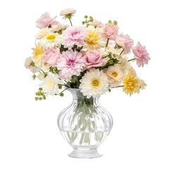 bouquet of flowers in a vase isolated on transparent background, generative ai