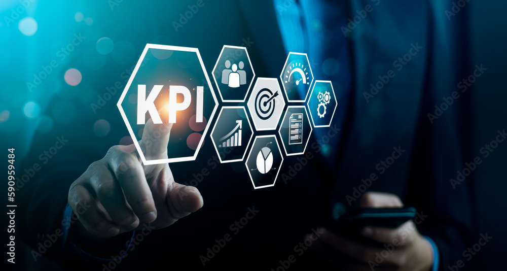 Poster kpi key performance indicator business technology concept. business executives use business news met
