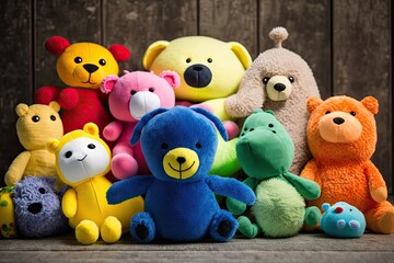 group of plush toys arranged in a playful manner. Generative AI