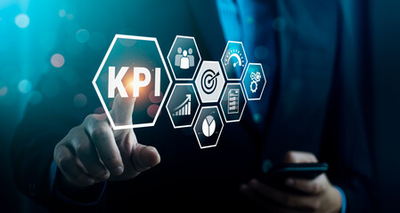 KPI key performance indicator business technology concept. Business executives use business news metrics to measure success against planned targets, Improving business process efficiency