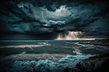 Naklejka premium an approaching storm over the vast ocean. Generative AI