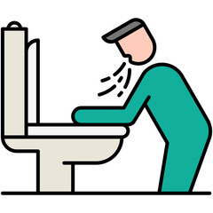 Vomiting Icon, Line Filled Icon Style, Virus Allergy Symptoms Symbol Vector Stock.