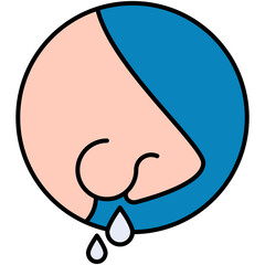 Rhinitis Icon, Line Filled Icon Style, Nasal Congestion Allergy Symbol Vector Stock.