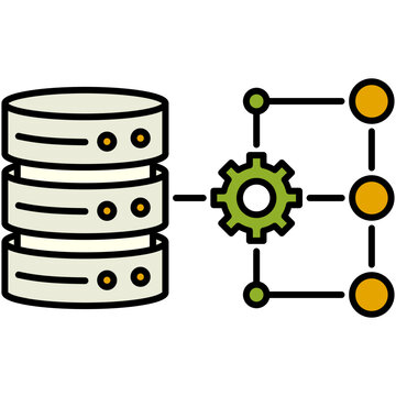 Relational Database Icon, Line Filled Icon Style, Data Server Hierarchy Symbol Vector Stock.