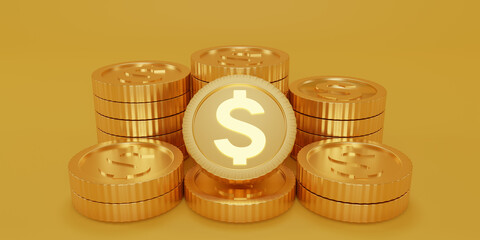 Three-dimensional rendering of gold coin finance concept