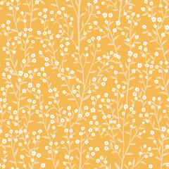 tiny wild flower with mustard background, seamless pattern