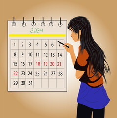 girl stands near the calendar © arvisserg