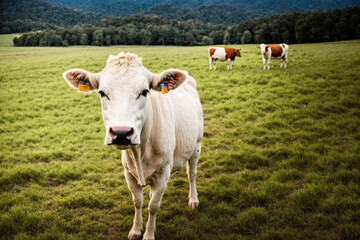Naklejka na ściany i meble cow in the field. Generative AI