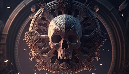 skull time portal, digital art illustration, Generative AI
