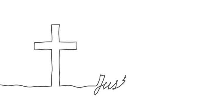 Cross and just believe text in thin lines style