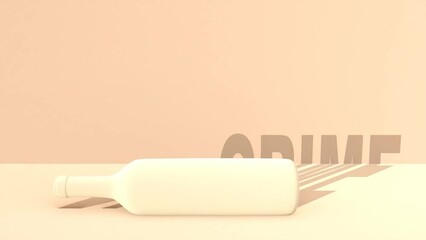 Unhealthy lifestyle concept. Addiction to alcohol. Wine bottle and casting shadow.