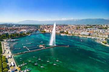 Aerial View of Fountain in Geneva Switzerland
