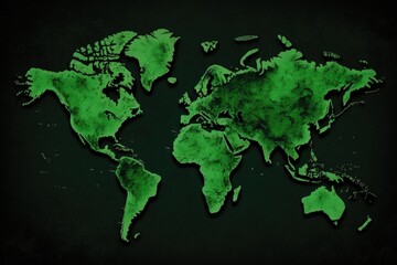 world map with green color on a black background. Generative AI