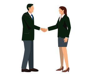 握手をするスーツ姿の男性とスーツ姿の女性のイラスト　ビジネスイメージ商談
