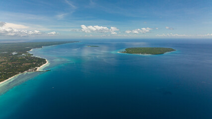 Fototapeta na wymiar Seascape with tropical island and blue sea. Bantayan island, Philippines.