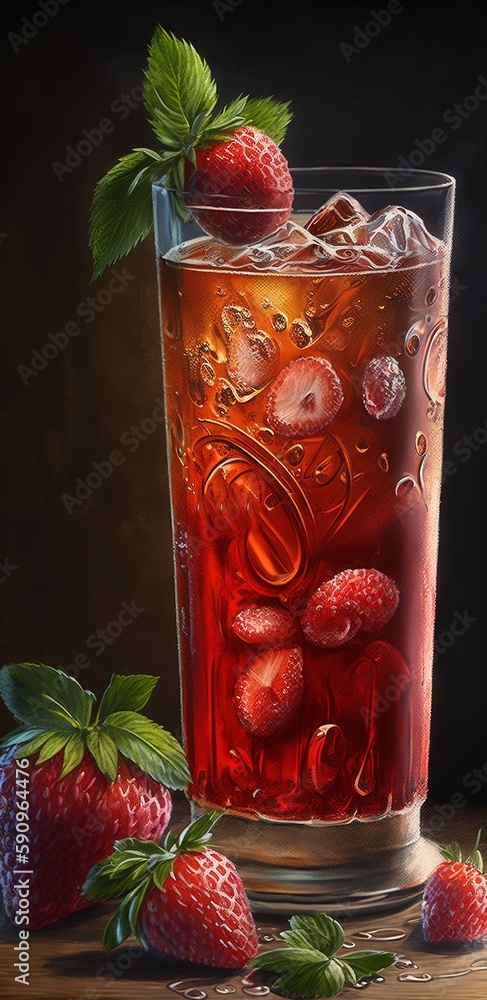Poster drinking from a pitcher of strawberry iced tea generative ai