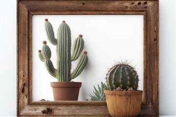 wooden frame with a cactus and a potted plant, perfect for home decor. Generative AI