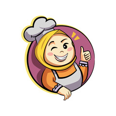 Hijab female chef cute logo vector illustration cartoon