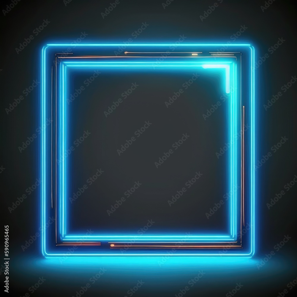 Poster innovation of square border frame with blue neon light effects overlapped geometry in concept. fines