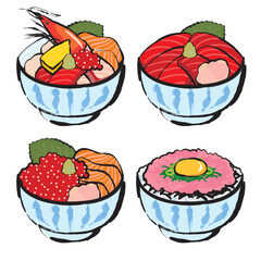 美味しそうな海鮮丼のイラストセット