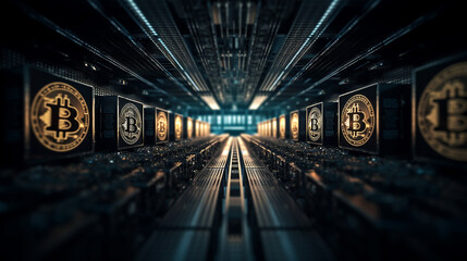 bitcoin Gold mining concept, digital money Bitcoin cryptocurrency with pile of coins, New Virtual money concept, Generative AI