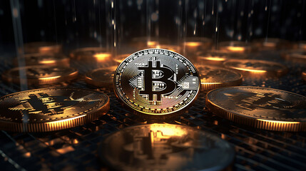 bitcoin Gold mining concept, digital money Bitcoin cryptocurrency with pile of coins, New Virtual money concept, Generative AI