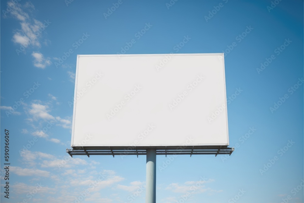 Poster blank advertising billboard in a large-scale square size on clear blue sky with white cloud. concept