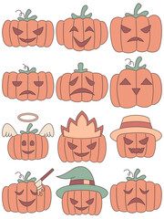 Halloween pumpkin vector set, Halloween pumpkin simple cartoon style.