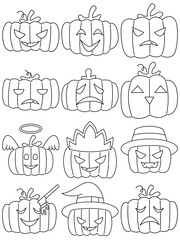 Halloween pumpkin vector set, Halloween pumpkin simple cartoon style.