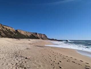 Half Moon Bay rocky shore, Pacific Ocean beach view, San Francisco coastline, California cliffed coast, Abrasion coast