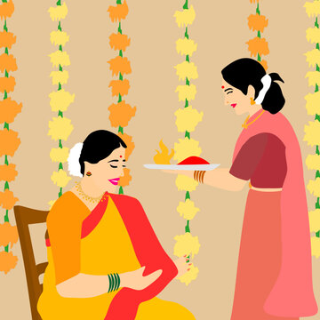 Vector of Indian Seemantham ceremony, Baby shower ceremony. 
