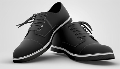 Black leather mens shoes on a gray background. 3d rendering, Generative Ai