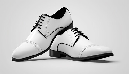 White men's shoes on a gray background. 3d rendering, Generative Ai