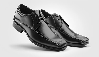 Black leather men's shoes on a gray background. 3d rendering, Generative Ai