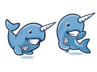 Narwhal fish logo design template vector illustration