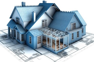 charming blue house with a matching roof and windows. Generative AI